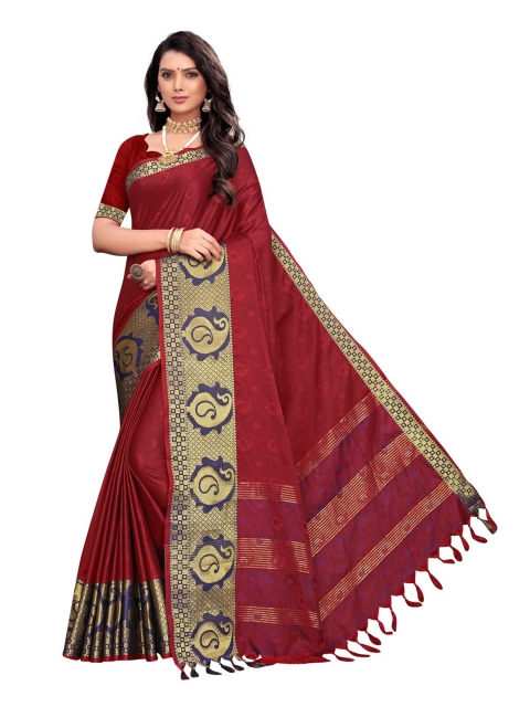 

KALINI Maroon & Gold-Toned Ethnic Motifs Banarasi Saree