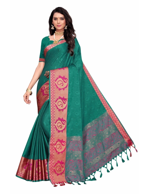 

KALINI Sea Green & Pink Ethnic Motifs Banarasi Saree