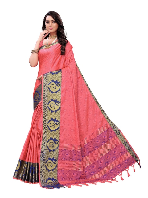 

KALINI Pink & Blue Ethnic Motifs Banarasi Saree