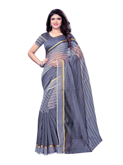 

KALINI Grey & Blue Striped Saree