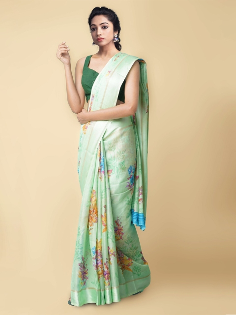 

Unnati Silks Green & Blue Woven Design Organza Sustainable Kota Saree