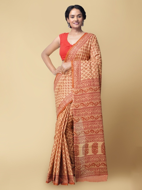 

Unnati Silks Brown & Maroon Ethnic Motifs Pure Cotton Sustainable Kasavu Saree