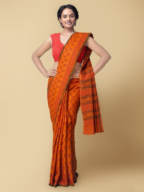 

Unnati Silks Red & Green Ethnic Motifs Pure Cotton Sustainable Kasavu Saree