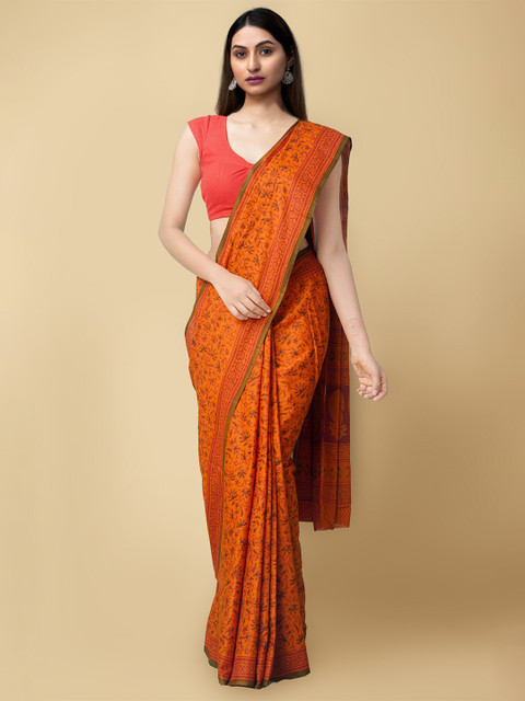 

Unnati Silks Red & Green Ethnic Motifs Pure Cotton Sustainable Kasavu Saree