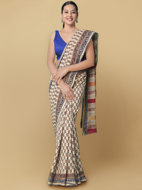 

Unnati Silks Beige & Maroon Ethnic Motifs Pure Cotton Sustainable Kasavu Saree