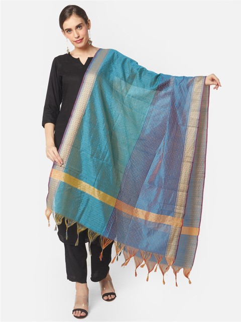 

Dupatta Bazaar Turquoise Blue & Yellow Woven Design Dupatta
