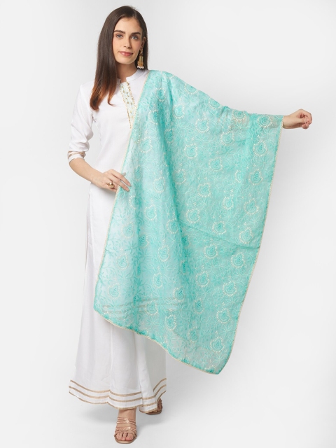 

Dupatta Bazaar Turquoise Blue & White Embroidered Dupatta