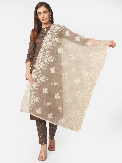 

Dupatta Bazaar Beige & Off White Embroidered Organza Dupatta