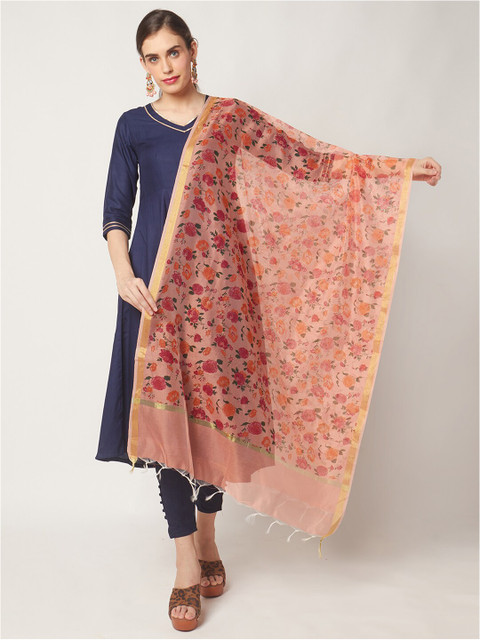 

Dupatta Bazaar Peach-Coloured & Red Printed Dupatta