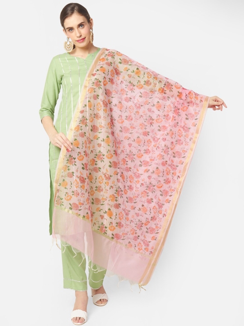 

Dupatta Bazaar Pink & Green Printed Dupatta