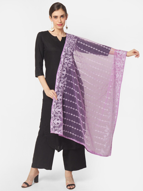 

Dupatta Bazaar Lavender & Off White Embroidered Dupatta