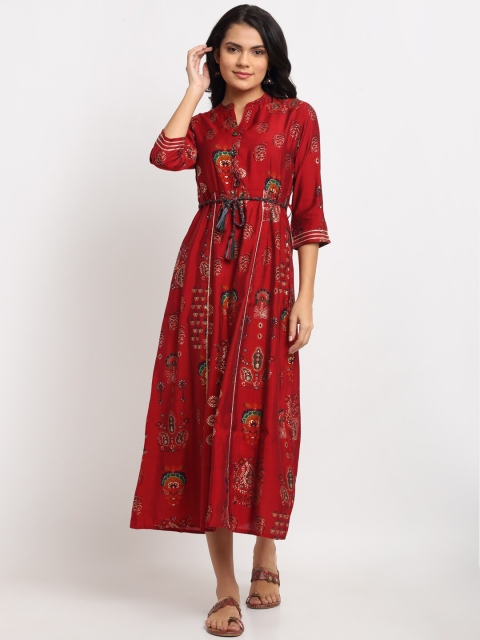 

Ardozaa Women Red Ethnic Motifs Foil Print Maxi Dress