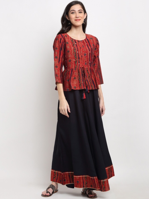 

Ardozaa Women Red & Navy Blue Ethnic Motifs Printed Maxi Dress