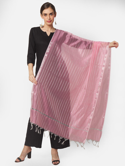 

Dupatta Bazaar Pink & Silver-Toned Woven Design Dupatta