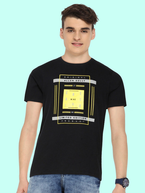 

Allen Solly Junior Boys Black Yellow Typography Printed Pure Cotton T-shirt