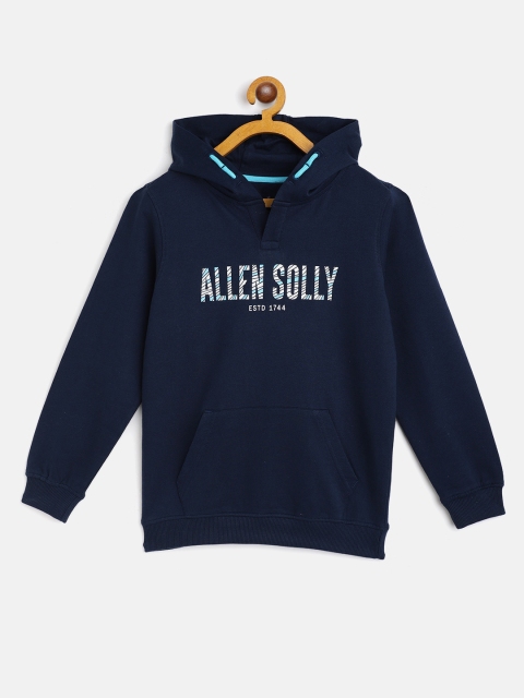

Allen Solly Junior Boys Navy Blue & White Cotton Brand Logo Print Hooded Sweatshirt