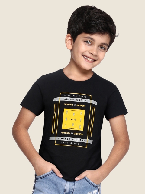 Allen Solly Junior Boys Black Pure Cotton Typography Printed Pure Cotton T-shirt