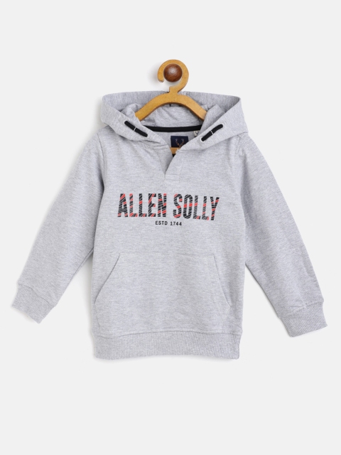 

Allen Solly Junior Boys Grey Melange & Red Cotton Brand Logo Print Hooded Sweatshirt