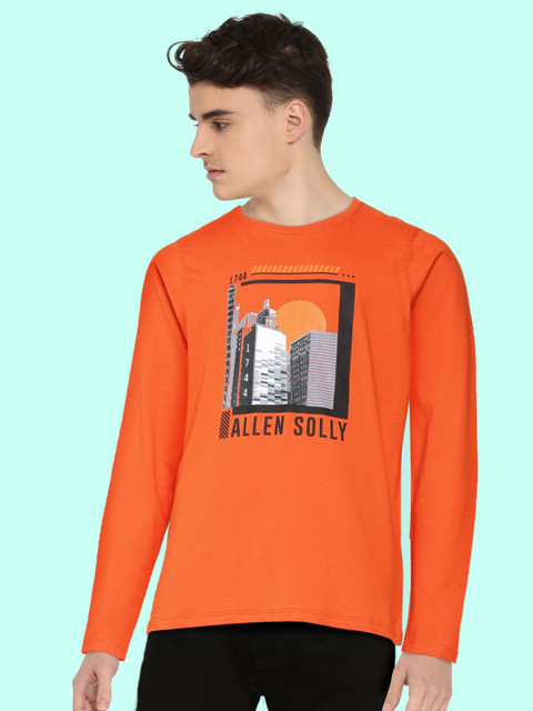 

Allen Solly Junior Boys Orange Black Printed Pure Cotton T-shirt