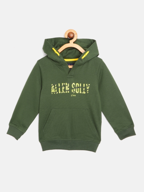 

Allen Solly Junior Boys Olive Green & Yellow Cotton Brand Logo Print Hooded Sweatshirt