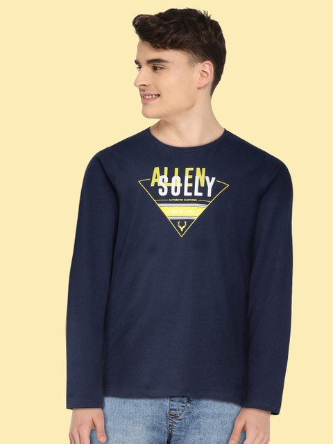 

Allen Solly Junior Boys Navy Blue Typography Printed Pure Cotton T-shirt
