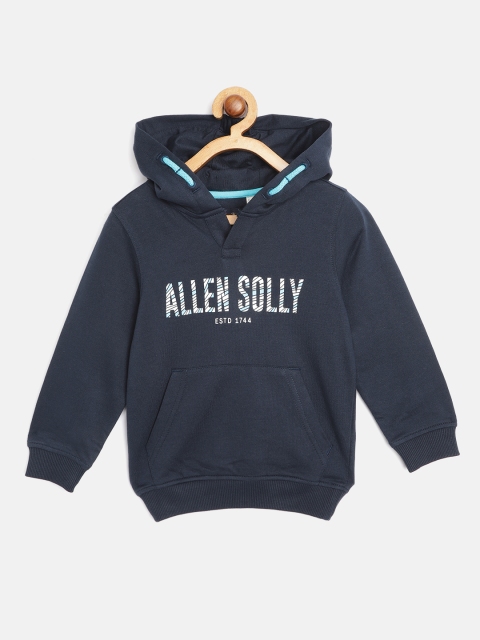 

Allen Solly Junior Boys Navy Blue & White Cotton Brand Logo Print Hooded Sweatshirt