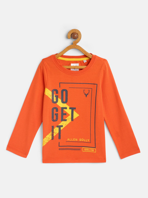 

Allen Solly Junior Boys Orange Typography Printed Round Neck Regular Cotton T-shirt