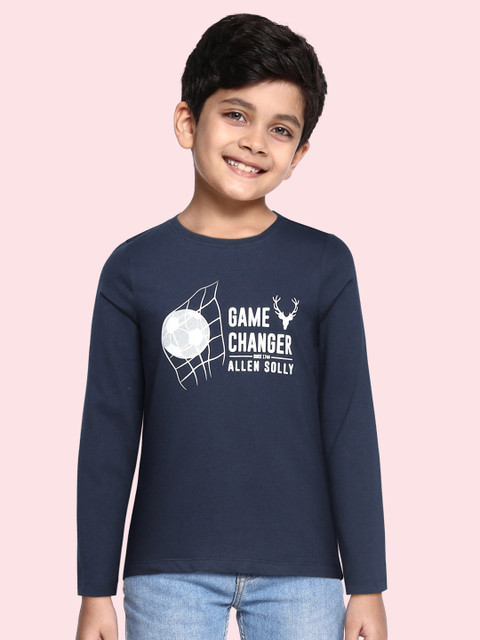 

Allen Solly Junior Boys Navy Blue Pure Cotton Typography Printed Pure Cotton T-shirt