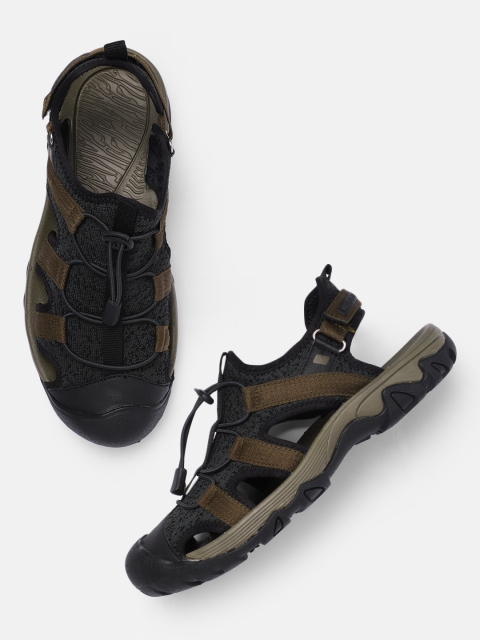 

Wildcraft Men Black & Olive Green TR Plus Fisherman Sandals with Cut-Outs Detail