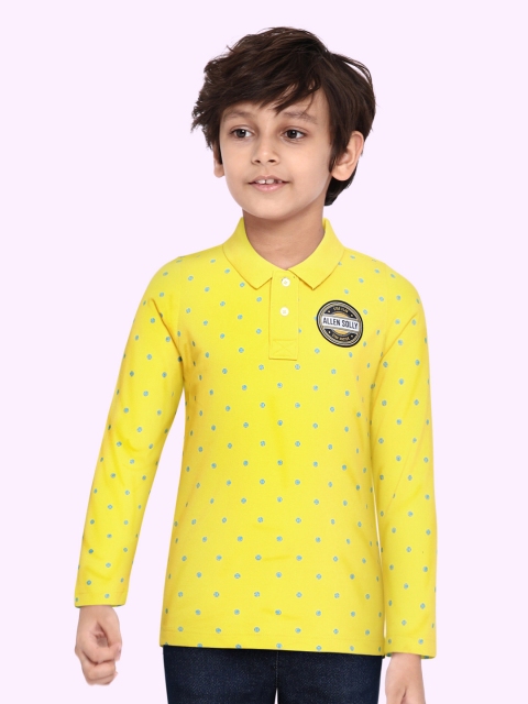 

Allen Solly Junior Boys Yellow & Blue Printed Polo Collar Applique T-shirt