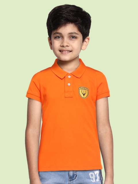 

Allen Solly Junior Boys Orange Solid Polo Collar Applique Detail T-shirt