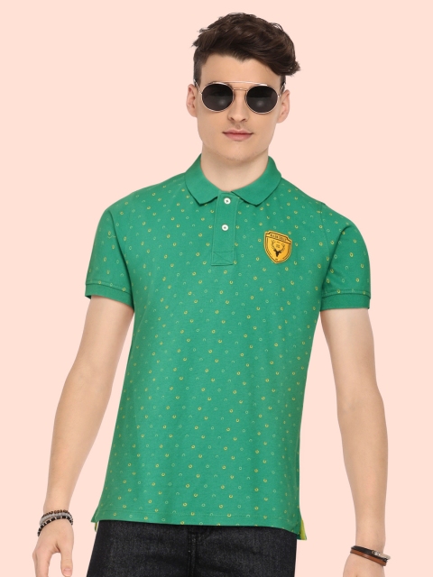 

Allen Solly Junior Boys Green & Yellow Printed Polo Collar Applique T-shirt