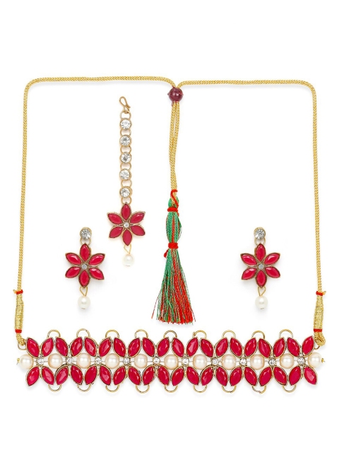 

Mahi Gold-Plated White & Red Kundan-Studded & Pearl Beaded Jewellery Set
