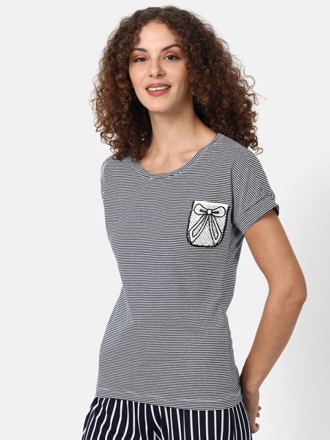 

V2 Value & Variety Women Black Striped Regular Top