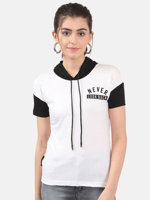 

V2 Value & Variety Women White & Black Hooded Regular Top