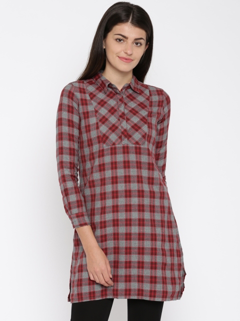 

AND Maroon & Grey Checked Shirt Dress