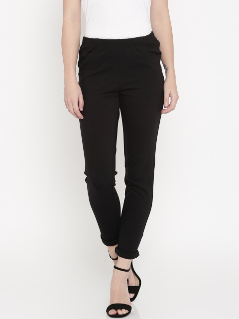 

AND Women Black Solid Flat-Front Trousers