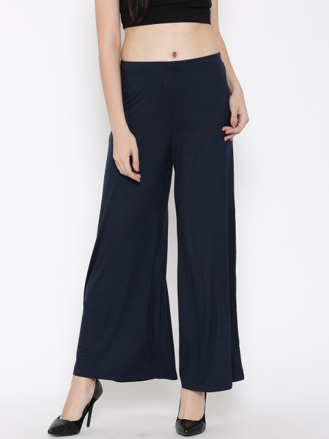 

AND Women Navy Solid Wide Leg Fit Palazzos, Navy blue