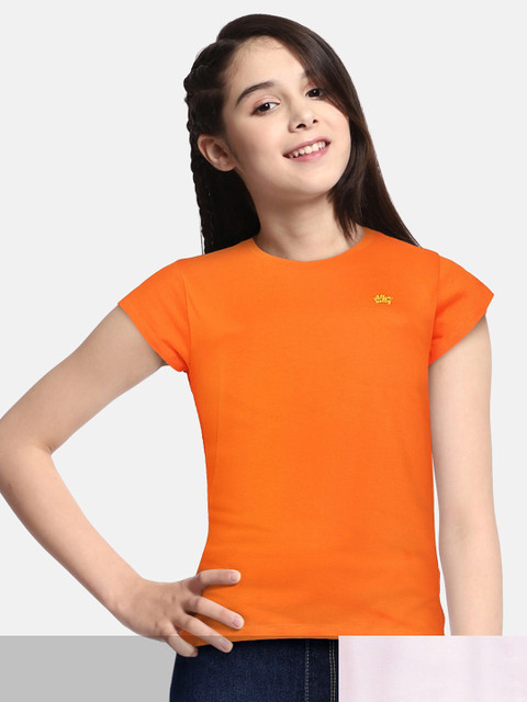 

Allen Solly Junior Girls Set of 2 Printed Round Neck Pure Cotton T-shirts, Orange