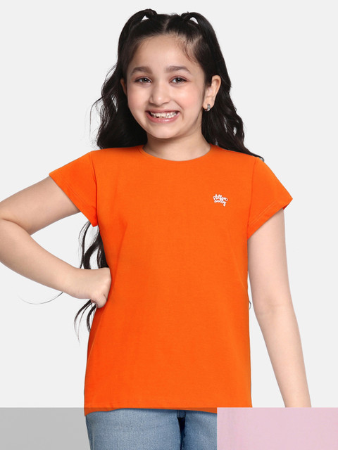 

Allen Solly Junior Girls Set of 2 Round Neck Pure Cotton T-shirt, Orange