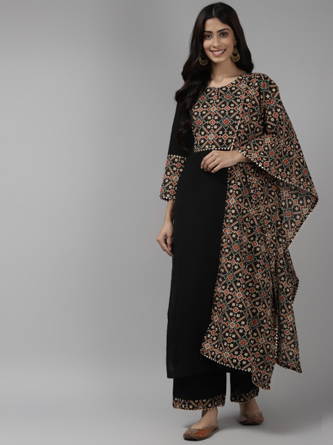 

Indo Era Women Black Yoke Design Regular Gotta Patti Kurta with Palazzos & With Dupatta