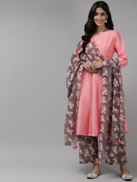 

Indo Era Women Pink Floral Panelled Kurta with Palazzos & With Dupatta