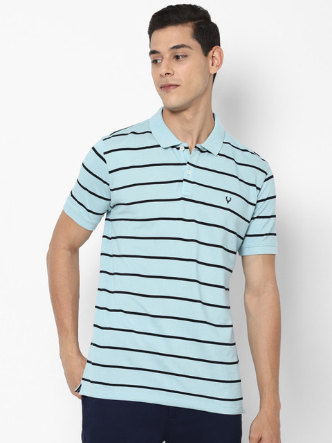 

Allen Solly Men Blue Striped Polo Collar Pure Cotton T-shirt
