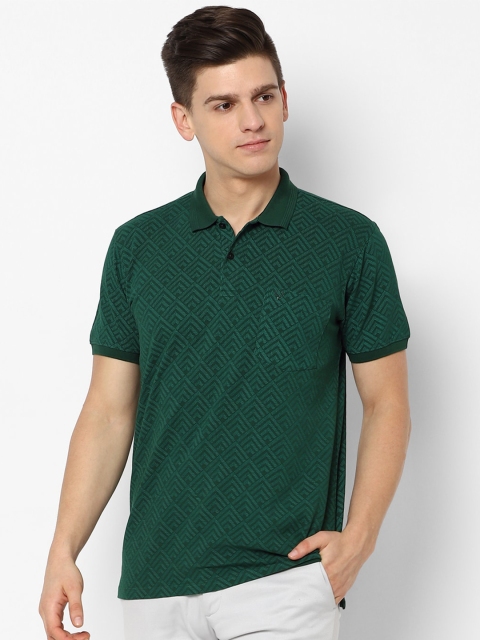 

Allen Solly Men Green Printed Polo Collar Pure Cotton T-shirt