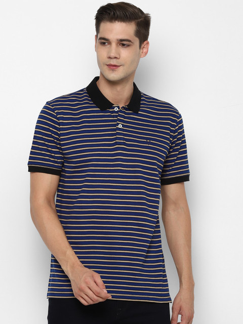 

Allen Solly Men Blue Striped Polo Collar Pure Cotton T-shirt