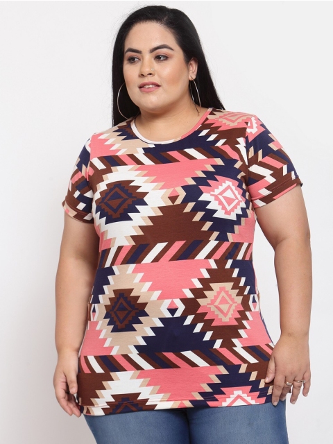 

plusS Women Multicoloured Printed T-shirt (Plus Size), Multi