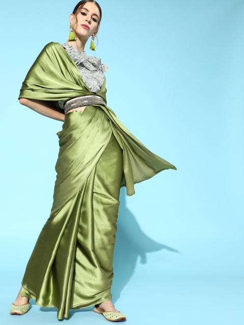 

Tikhi Imli Solid Polyester Saree, Green