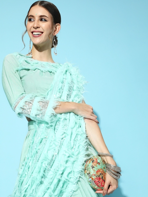 

Tikhi Imli Solid Polyester Saree, Sea green