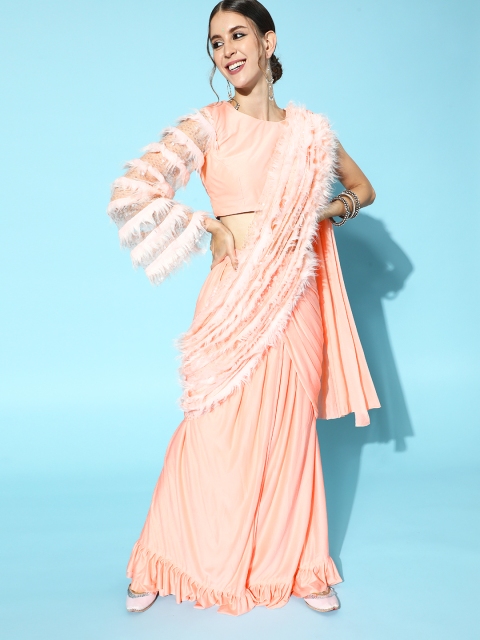 

Tikhi Imli Solid Polyester Saree, Peach