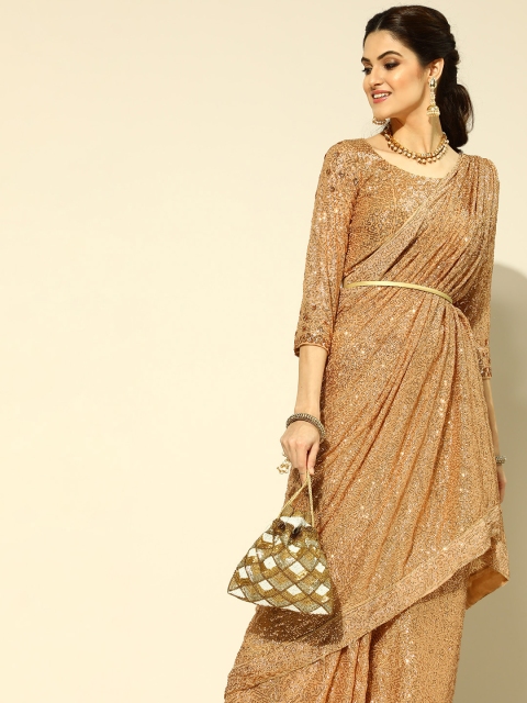 

Tikhi Imli Beige Sequinned Pure Georgette Heavy Work Saree